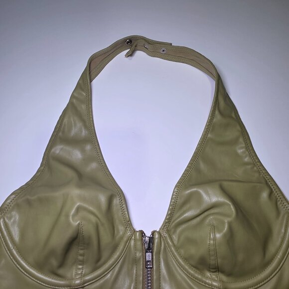 Out From Under Olive Green Faux Leather Halter Corset Top Size M - Picture 3 of 8